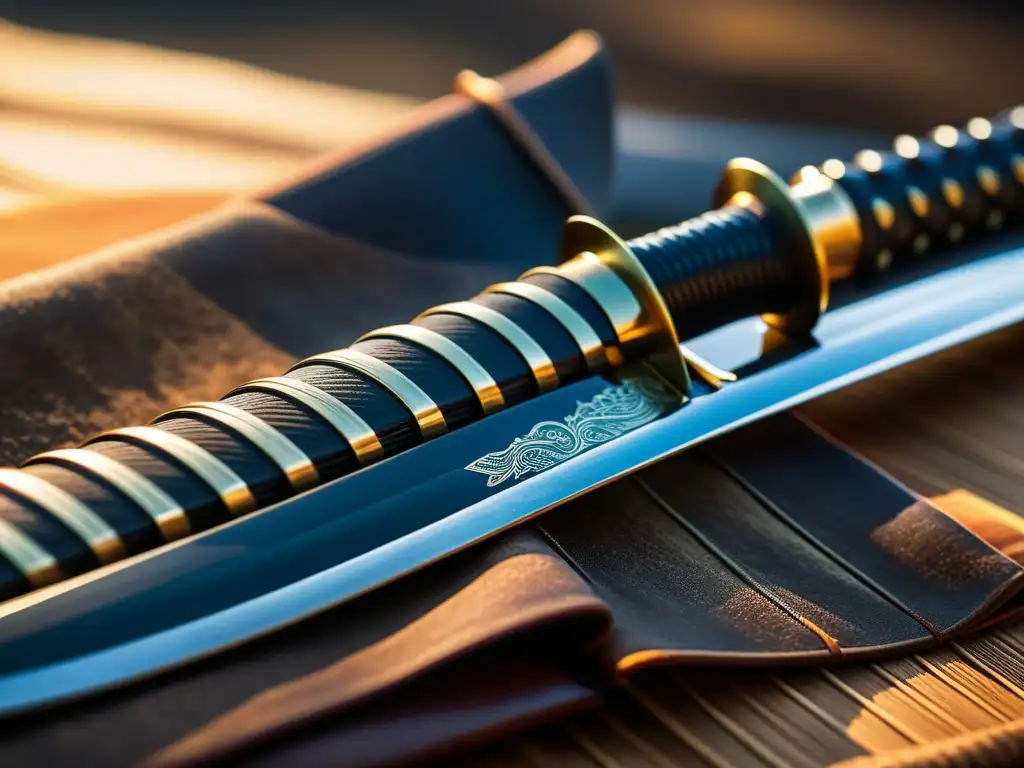 Una katana japonesa exuda misticismo con detalles de forja, envuelta en vapor durante un ritual