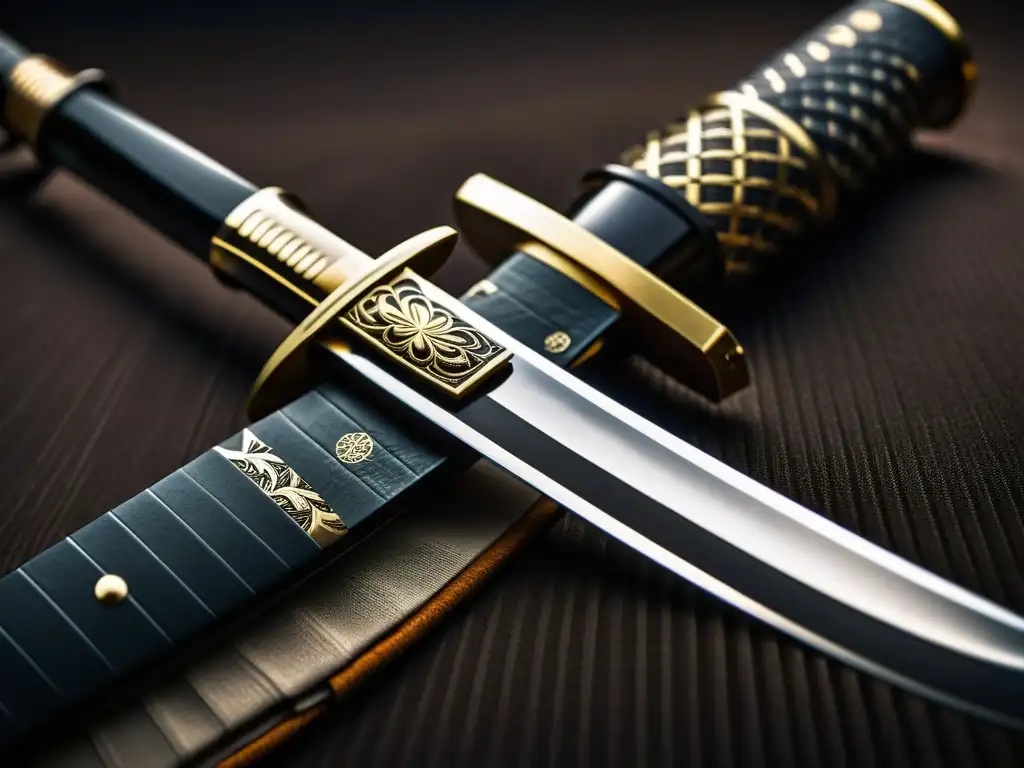 Una katana japonesa con patrones intrincados, resaltando su artesanía y nitidez