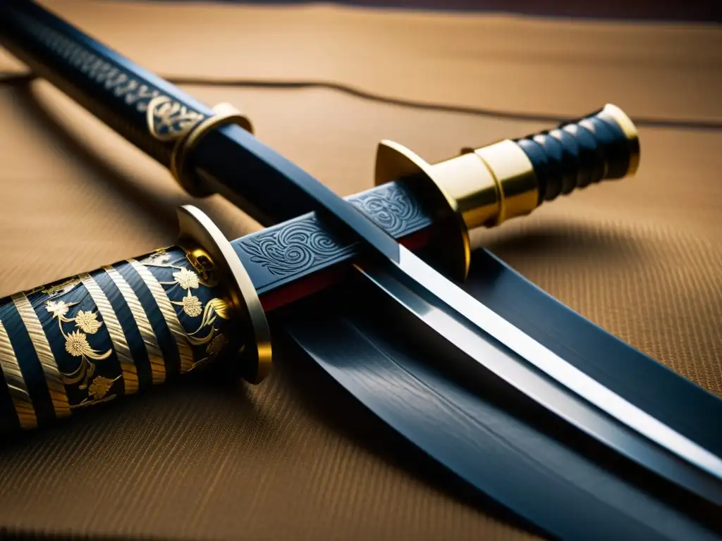 Una katana japonesa tradicional con detalles intrincados y una hoja parcialmente desenfundada, resaltando su artesanía