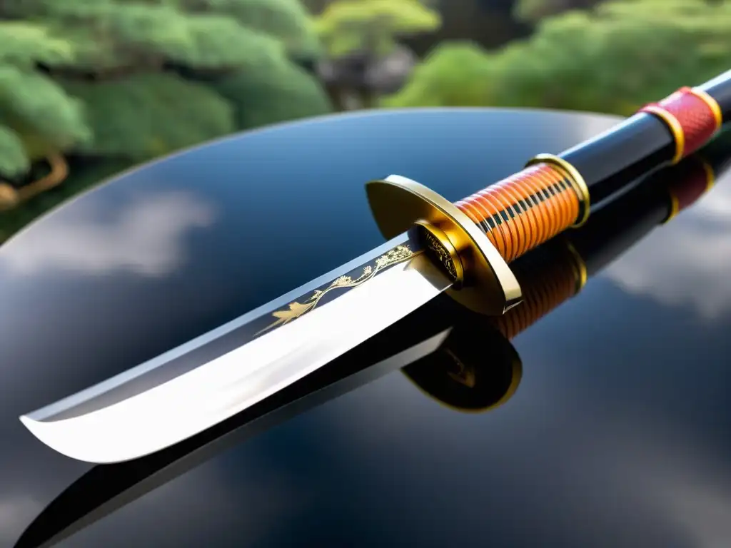 Una katana japonesa tradicional descansa en su saya, revelando la importancia de su conservación y la elegancia atemporal de la cultura samurái