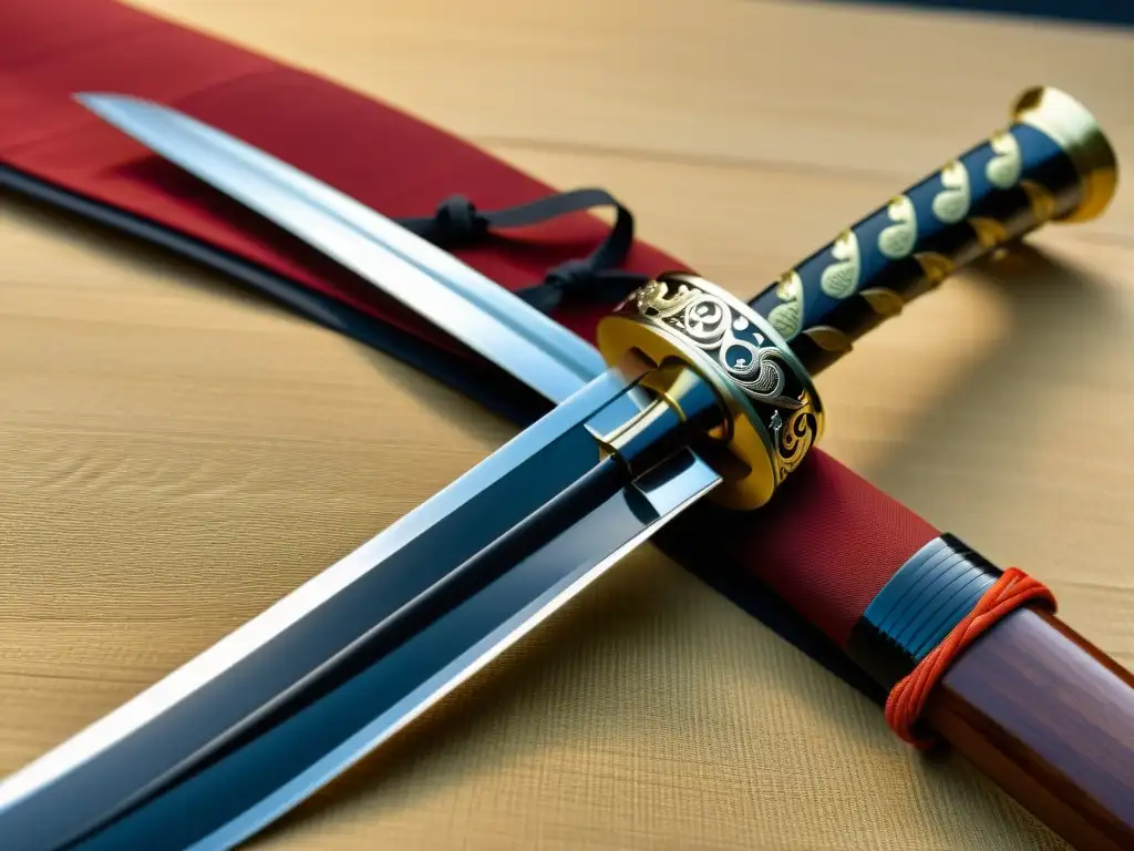 Una katana japonesa tradicional con una saya adornada y detallada, muestra la importancia de la saya en la conservación de la katana