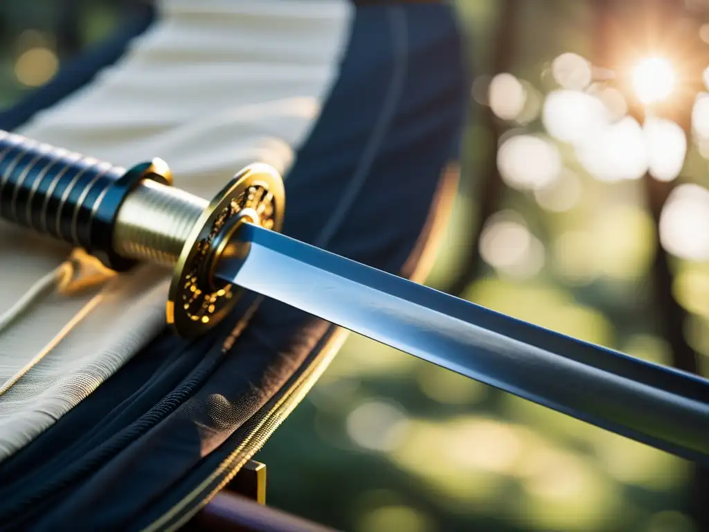 Una katana samurái reluciente con detalles intrincados, evocando la tradición y el honor del liderazgo samurái moderno