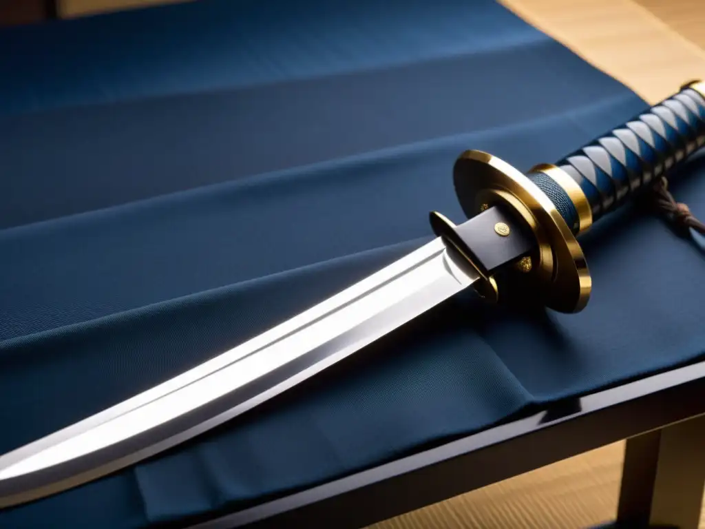 Una katana descansa en un soporte negro lacado en un dojo japonés