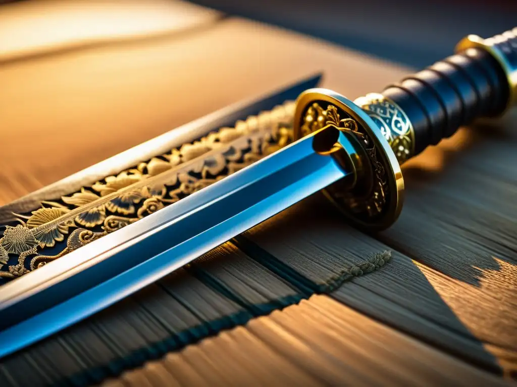 Una katana tradicional con detalles intrincados y una hoja brillante, encarna la ética samurái para el éxito