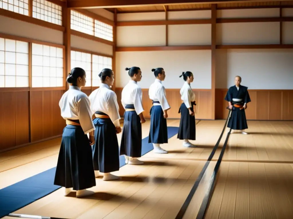 Práctica de kendo en un dojo tradicional japonés con terminología esencial Kendo práctica