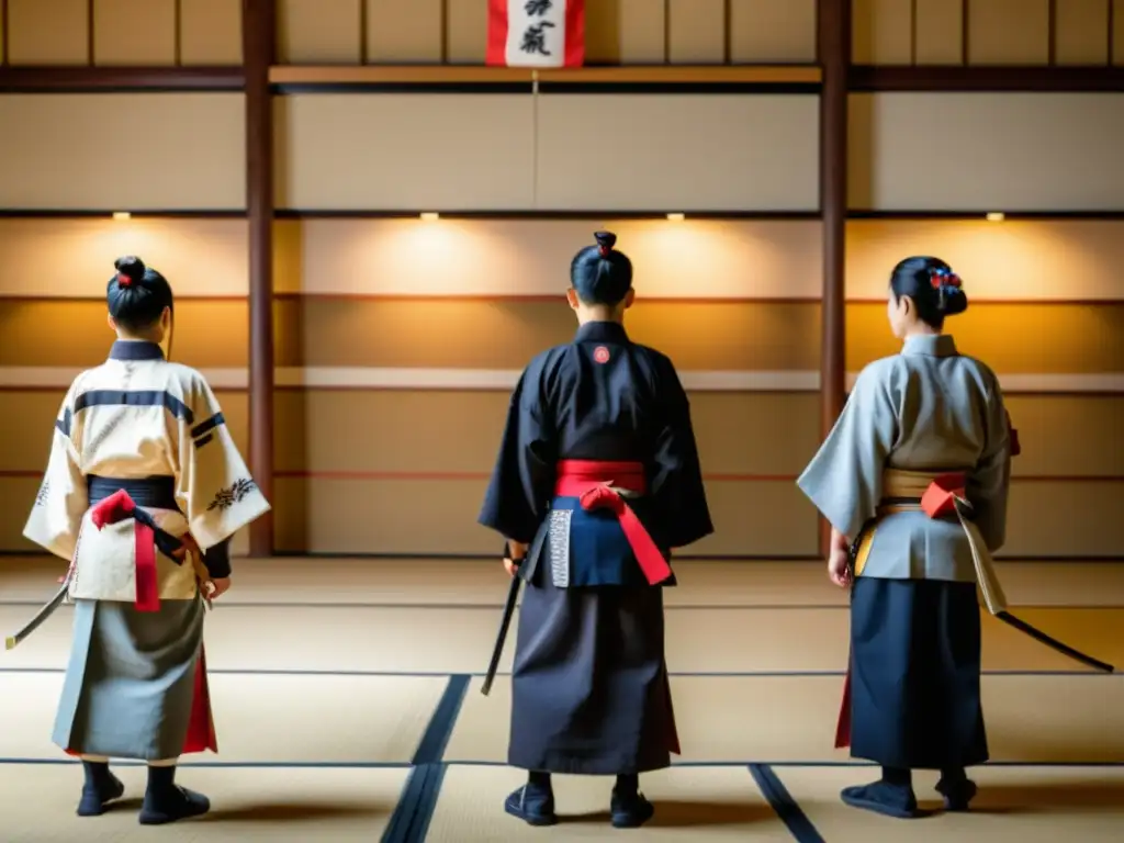 Iniciación en kyudo para principiantes: Estudiantes en kimono practican tiro con arco bajo la guía del sensei en un dojo japonés tradicional