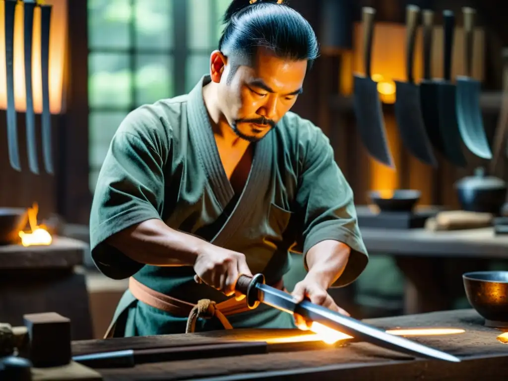 Un maestro espadero crea una katana en su taller tradicional, resaltando el valor cultural del coleccionismo de katanas