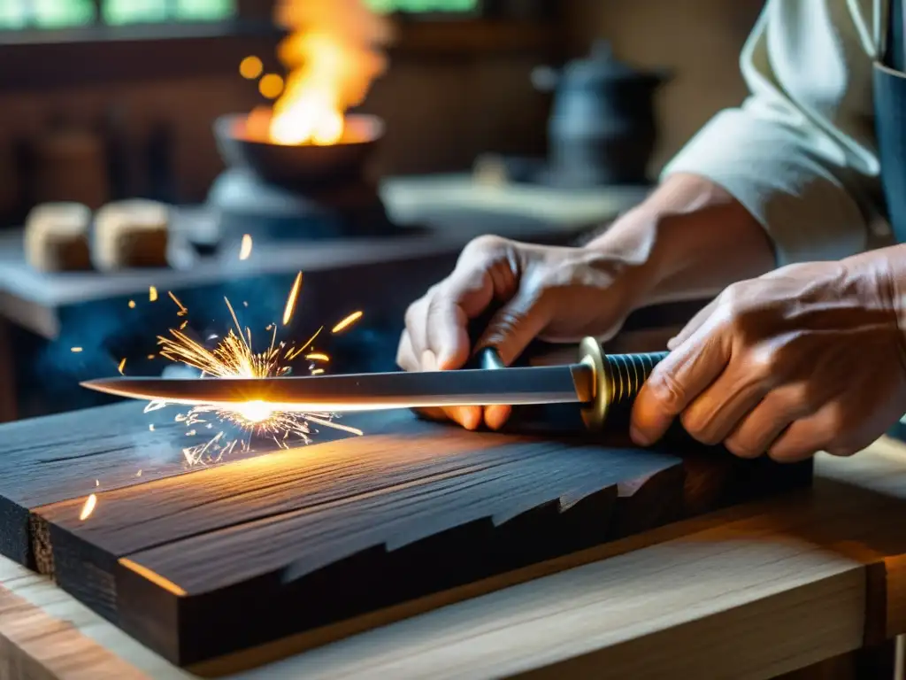 Un maestro espadero forja con precisión una réplica de Tantō, mostrando la artesanía y significado cultural de las réplicas de Tantō