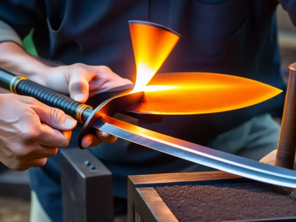 Un maestro forjador moldea con destreza una réplica de Tantō, resaltando el significado cultural de estas armas japonesas