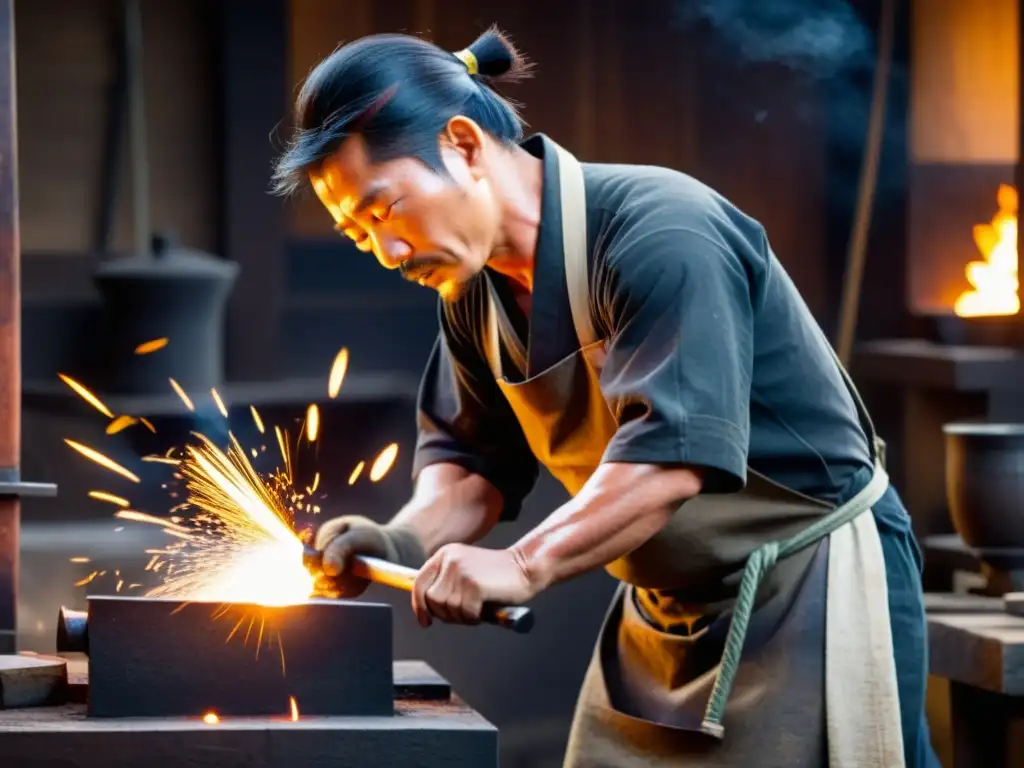 Un maestro forjador japonés crea una naginata con destreza y pasión