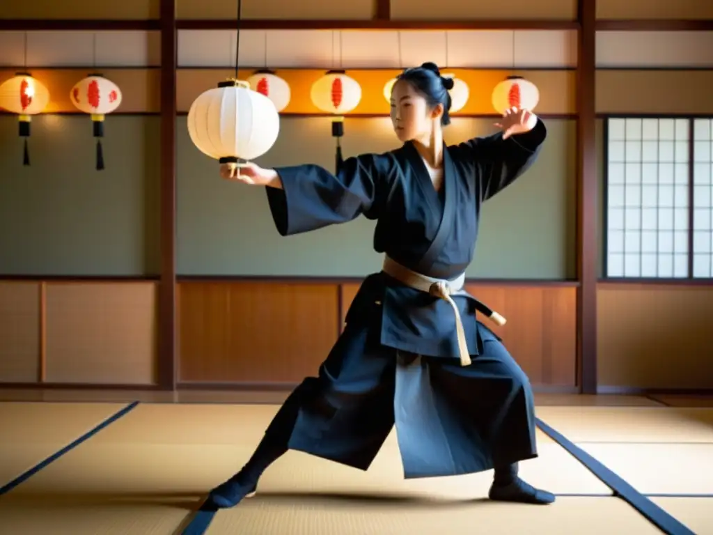 Un maestro de Iaido ejecuta con gracia un kata en un dojo tranquilo y soleado, reflejando la atmósfera de eventos prestigiosos de Iaido