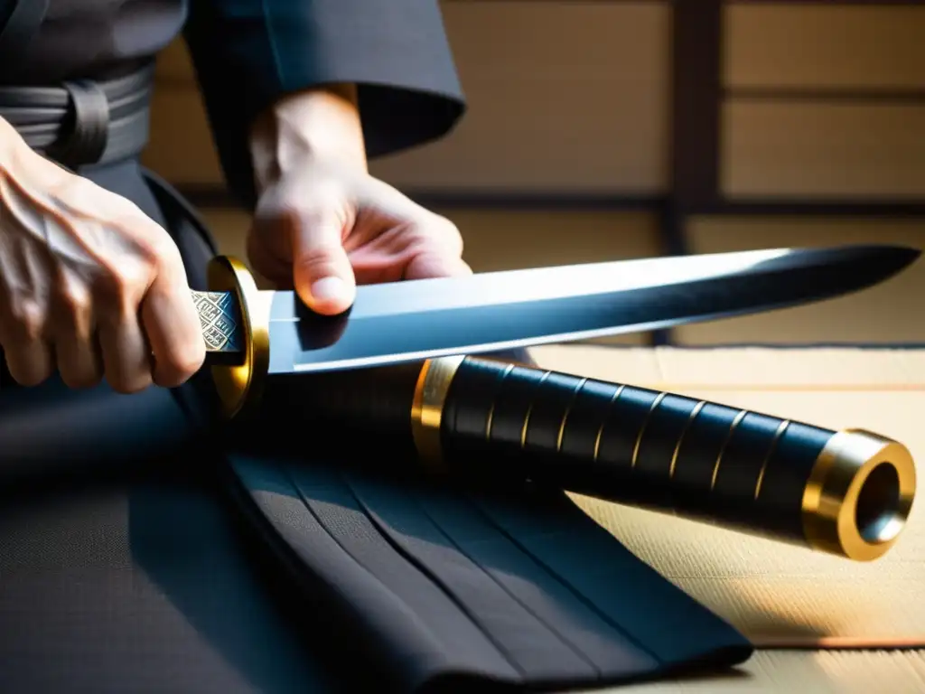 Un maestro de iaido desenvaina una katana con maestría en un dojo sereno