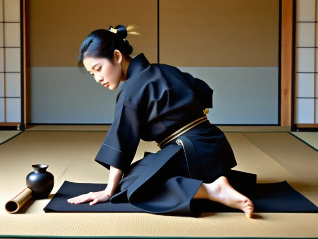 Maestro de iaido en posición seiza, desenfundando katana con maestría