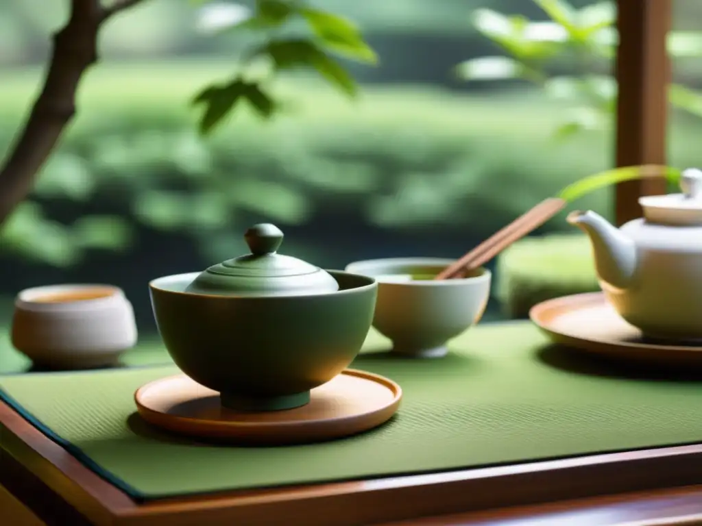 Un maestro de té japonés sirve matcha en un jardín zen, evocando retiros de silencio inspirados samurái