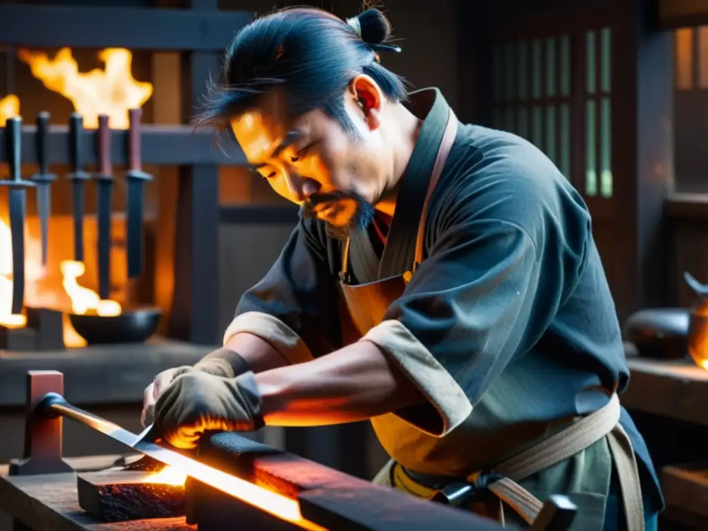 Magia ancestral: maestro forjador japonés crea auténtico Wakizashi en ambiente tradicional de su taller