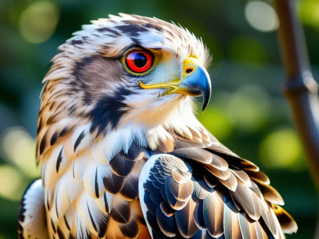 Un majestuoso halcón se posa en una mano enguantada, con sus afiladas garras aferradas al cuero