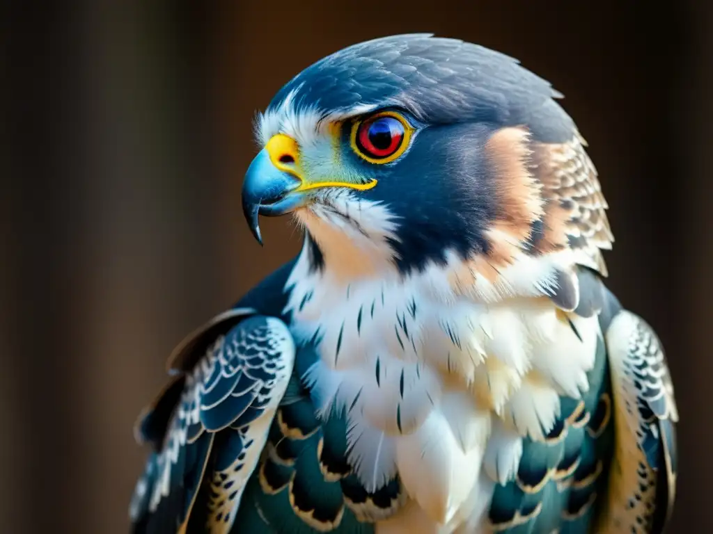 Un halcón majestuoso posado en el guante de un samurái, con ojos atentos al horizonte