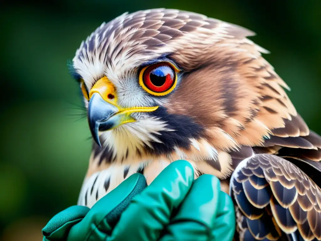 Un halcón majestuoso en primer plano, con patrones de plumas vibrantes y ojos alerta