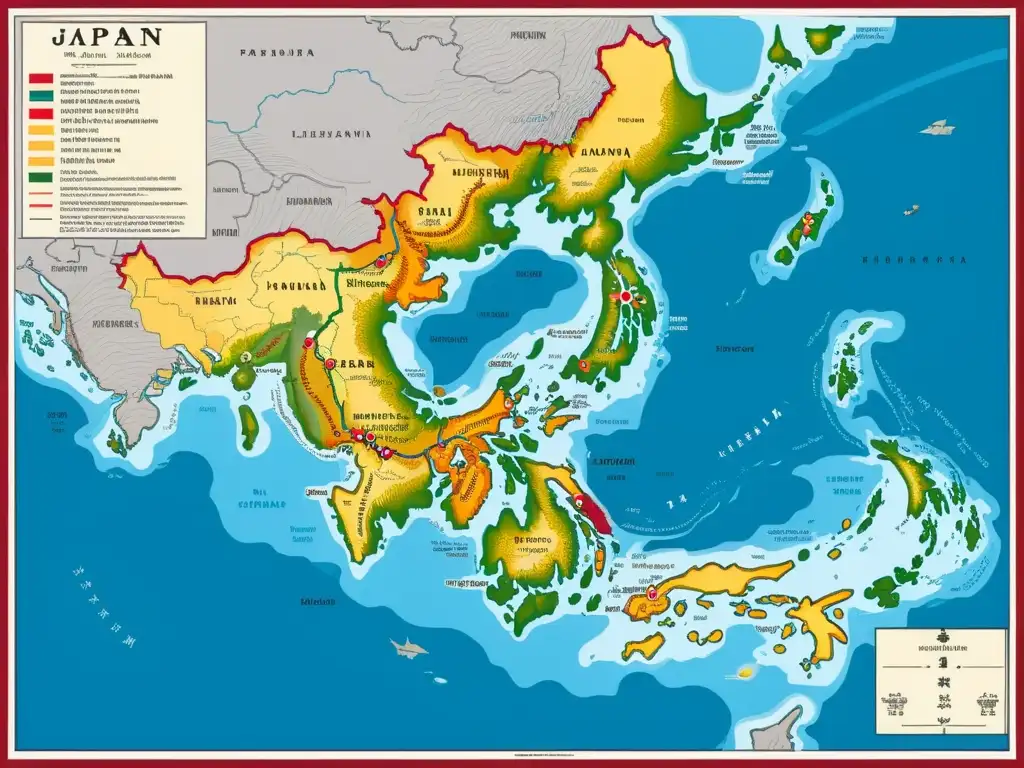 Mapa detallado 8K del Japón durante el período Edo, resaltando estrategias de unificación bajo Tokugawa Ieyasu