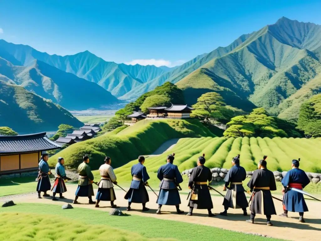 Los mejores guerreros samurái practicando su disciplina en un pintoresco pueblo japonés