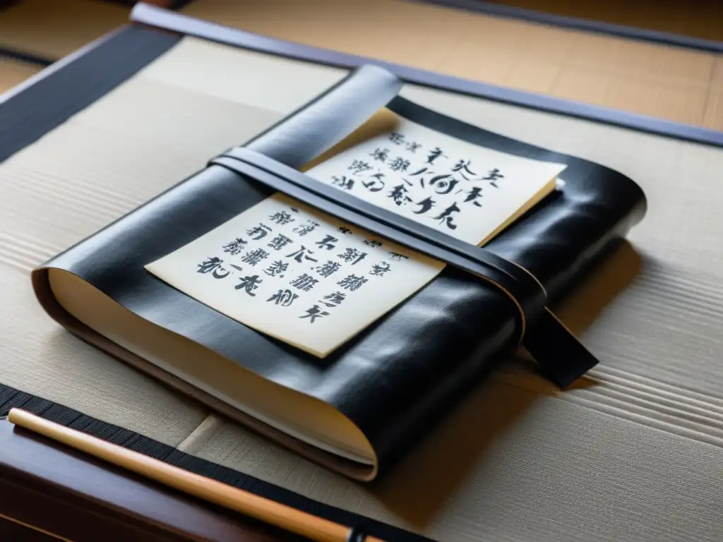 Memorias de samuráis históricos: Diario de samurái en tatami con kanji calligraphy y shoji screen