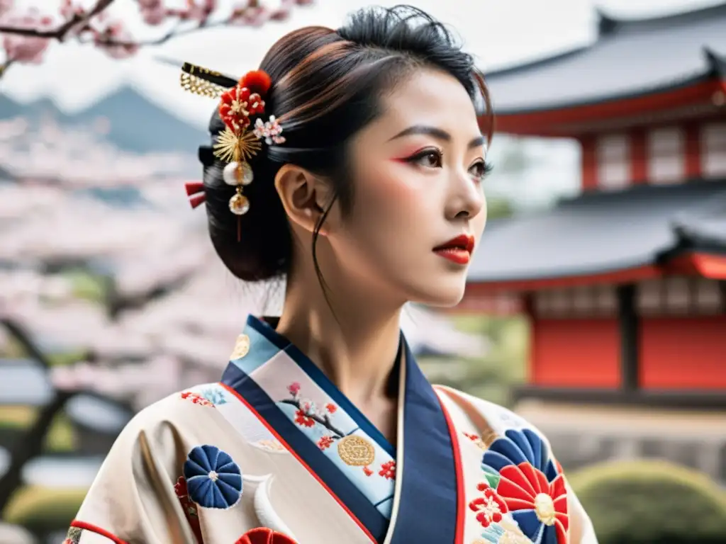 Una mujer japonesa con un kimono samurái, exuda elegancia y fuerza