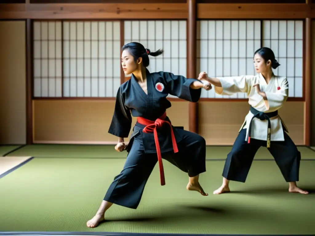 Contemporáneas Onnabugeisha: Mujeres samurái en acción Mujeres guerreras modernas practicando artes marciales en atuendo samurái, reflejando fuerza y determinación en la cultura samurái