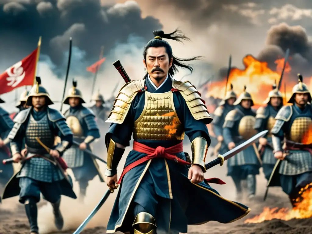 Oda Nobunaga lidera su ejército en la caótica batalla samurái, reflejando su revolucionaria estrategia y determinación implacable