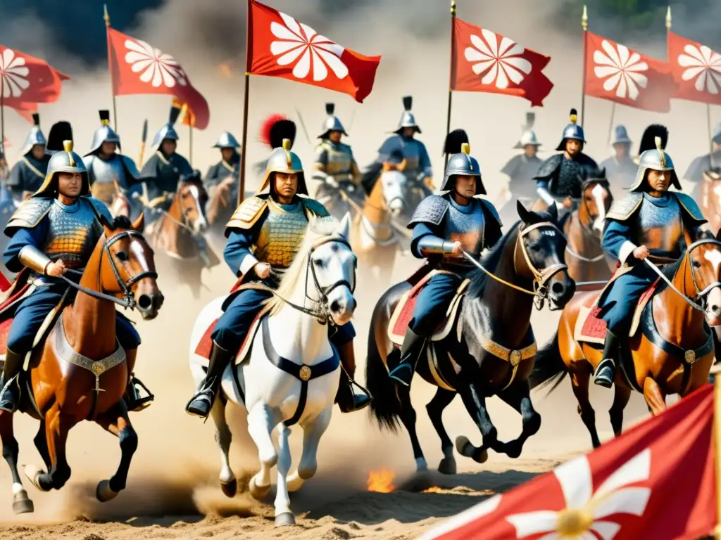 Oda Nobunaga: Épica batalla samurái en 8k Oda Nobunaga lidera su ejército samurái en una intensa batalla, con detalles históricos y emociones palpables