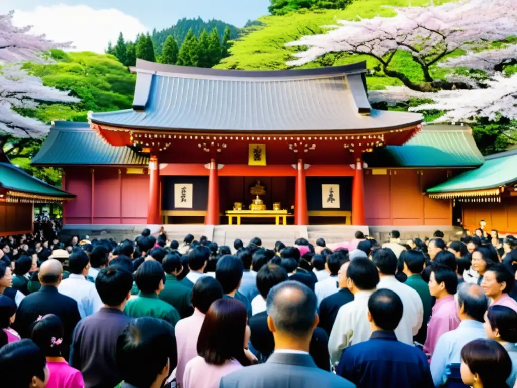 Panorámica del Uesugi Matsuri, homenaje a clanes guerreros en el santuario Uesugi con sakuras en flor y actividad festiva