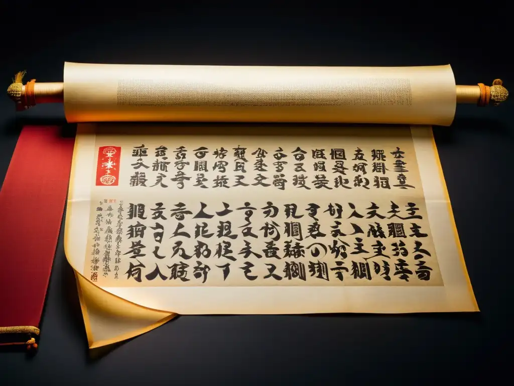 Un pergamino japonés con legado escrito jesuitas casta samurai, detallado y colorido, evocando reverencia y riqueza cultural