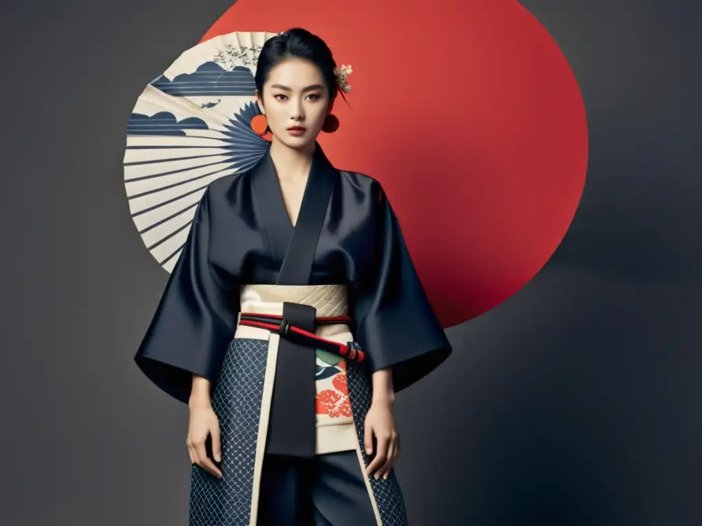 Persona con atuendo estilo kimono samurai moderno, mostrando la fusión entre moda tradicional y contemporánea