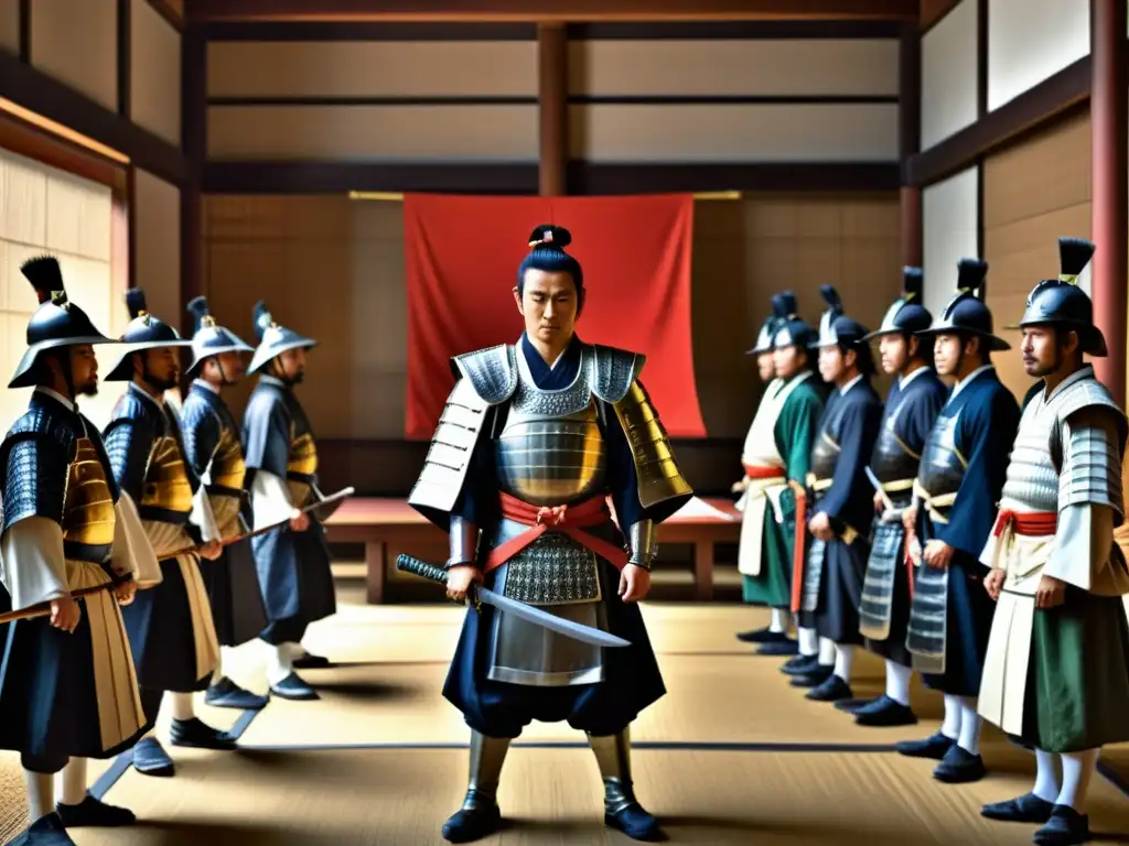 En una pintura, Tokugawa Ieyasu y samuráis confrontan misioneros jesuitas en un tenso encuentro en Japón feudal