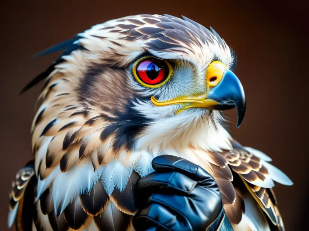 Halcón poderoso se posa en el brazo del samurái, ambos emanan fuerza y honor en la misteriosa atmósfera del bosque