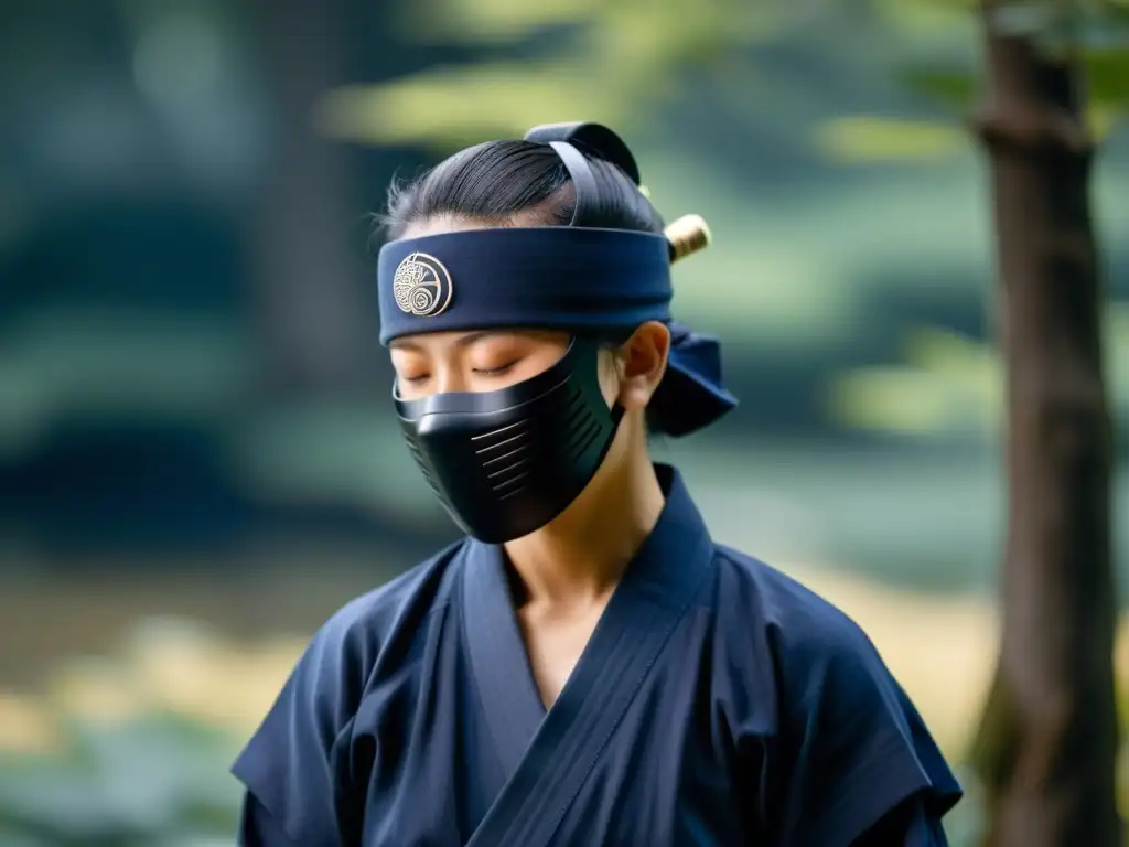 Un practicante de kendo en meditación, rodeado de naturaleza, reflejando técnicas de respiración en Kendo