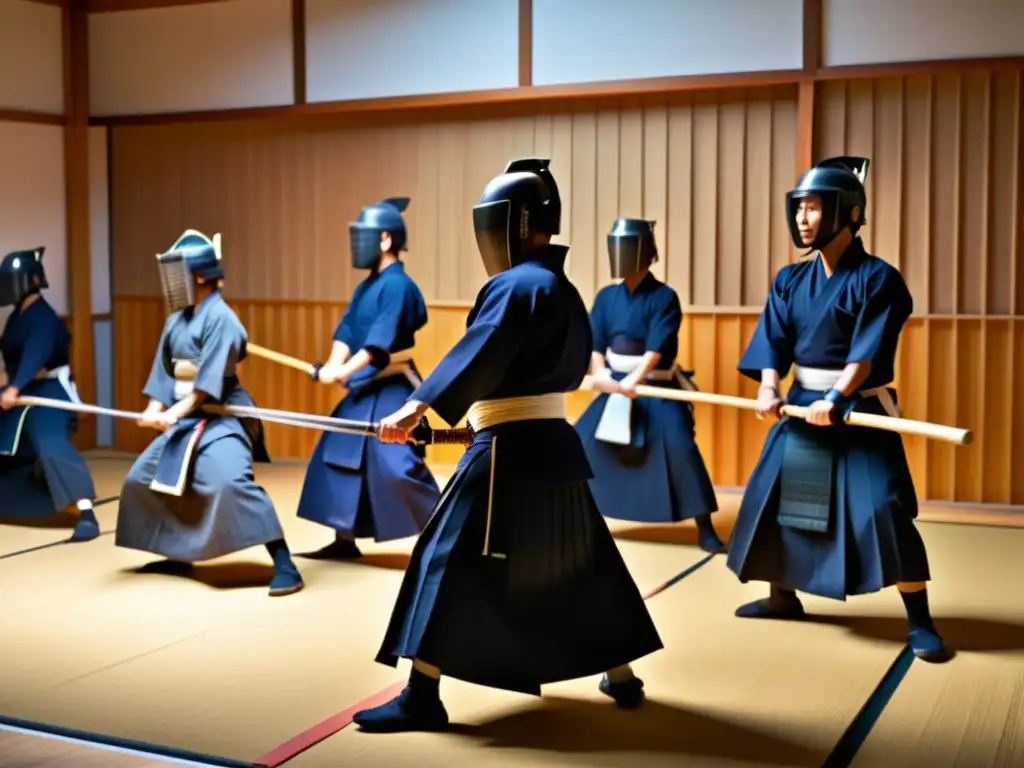 Principios básicos del kendo para principiantes: Entrenamiento intenso en un dojo tradicional con maestro observando de cerca