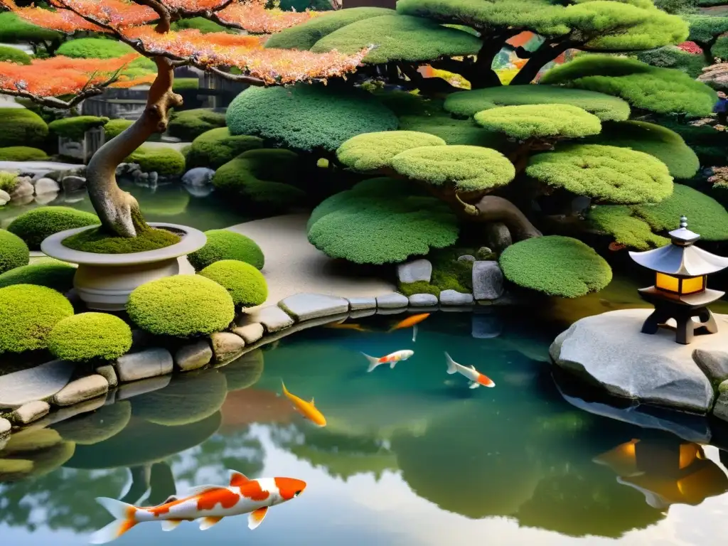 Reflejos serenos en un jardín japonés: vínculo jardines japoneses samuráis