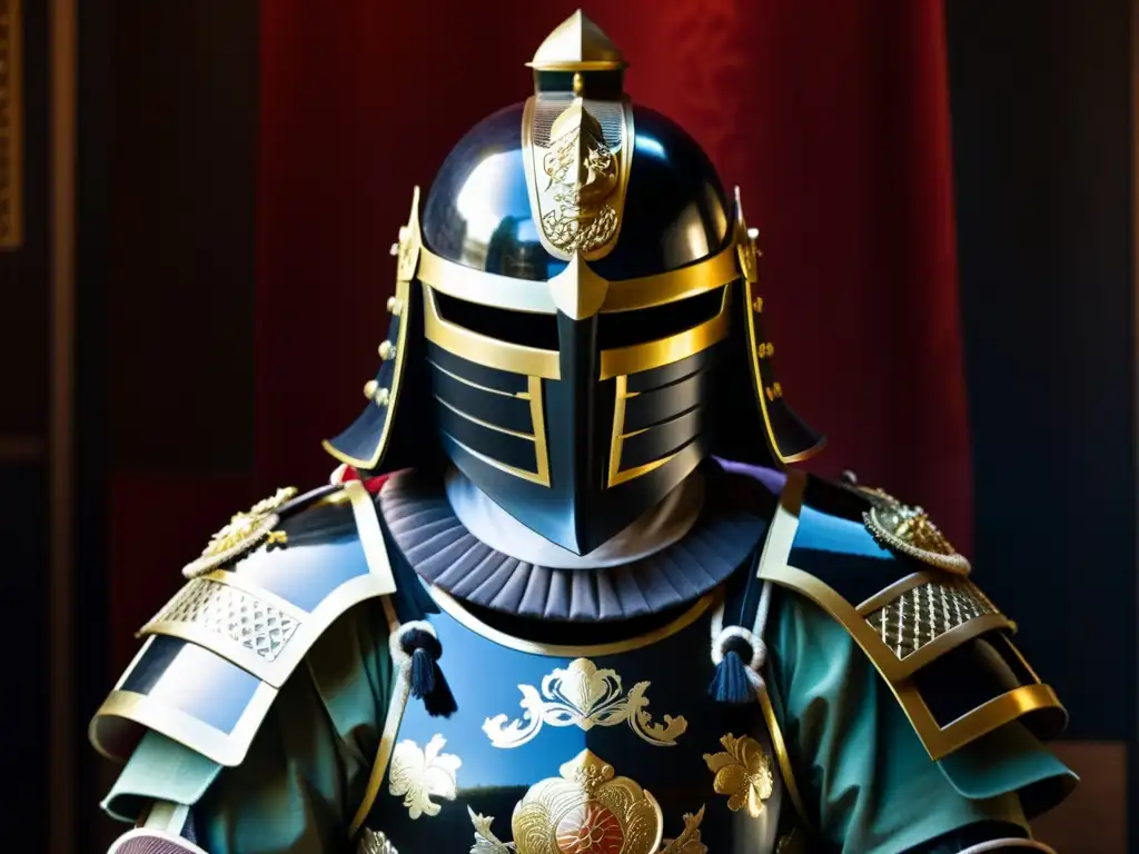 Armadura samurái: detalle impresionante Un retrato detallado del antiguo traje de armadura samurái japonés, con engravings ornamentales y colores ricos