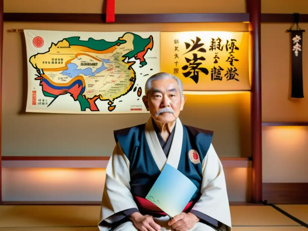 Un sabio sensei instruye a jóvenes samuráis en un dojo, transmitiendo la vida cotidiana en dojo samurái con sabiduría ancestral