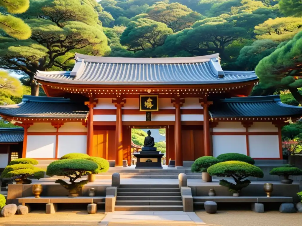 Sacrificio de Kusunoki Masashige en Minatogawa: Estatua en el tranquilo santuario, con visitantes rindiendo homenaje al legendario samurái