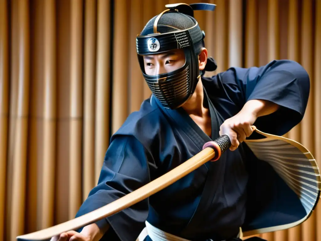 Kendo samurái en kata, muestra precisión y agilidad