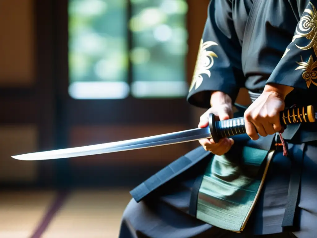 Un samurái experto usa con maestría un Wakizashi, mostrando precisión y disciplina