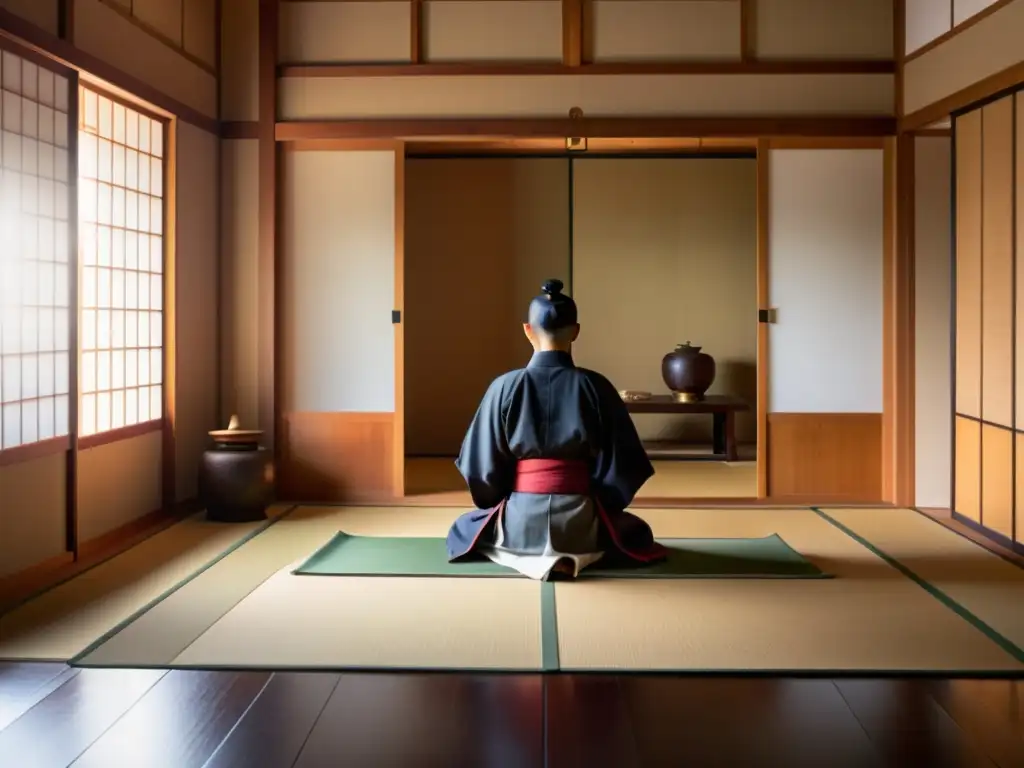 Un samurái en meditación Zazen, reflejando la importancia de la práctica para los guerreros