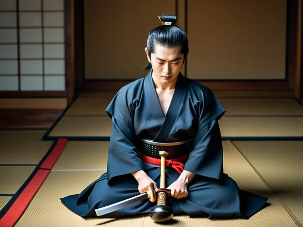 Un samurái japonés realiza el ritual del seppuku con solemnidad y honor