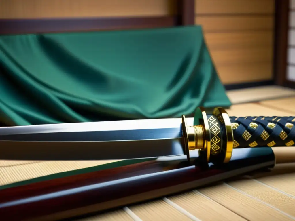 Un samurái admira su katana en una habitación tradicional japonesa