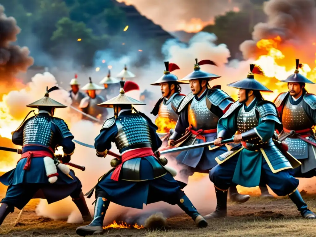 Samuráis en combate durante la guerra Boshin, ilustrando el intenso conflicto y la historia de Japón