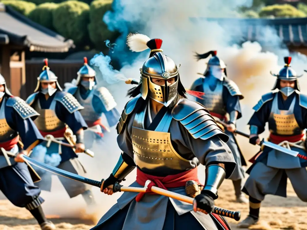 Batalla épica de samuráis en la rebelión Seiwa Genji Rebelión Seiwa Genji: samuráis en feroz batalla en aldea feudal japonesa