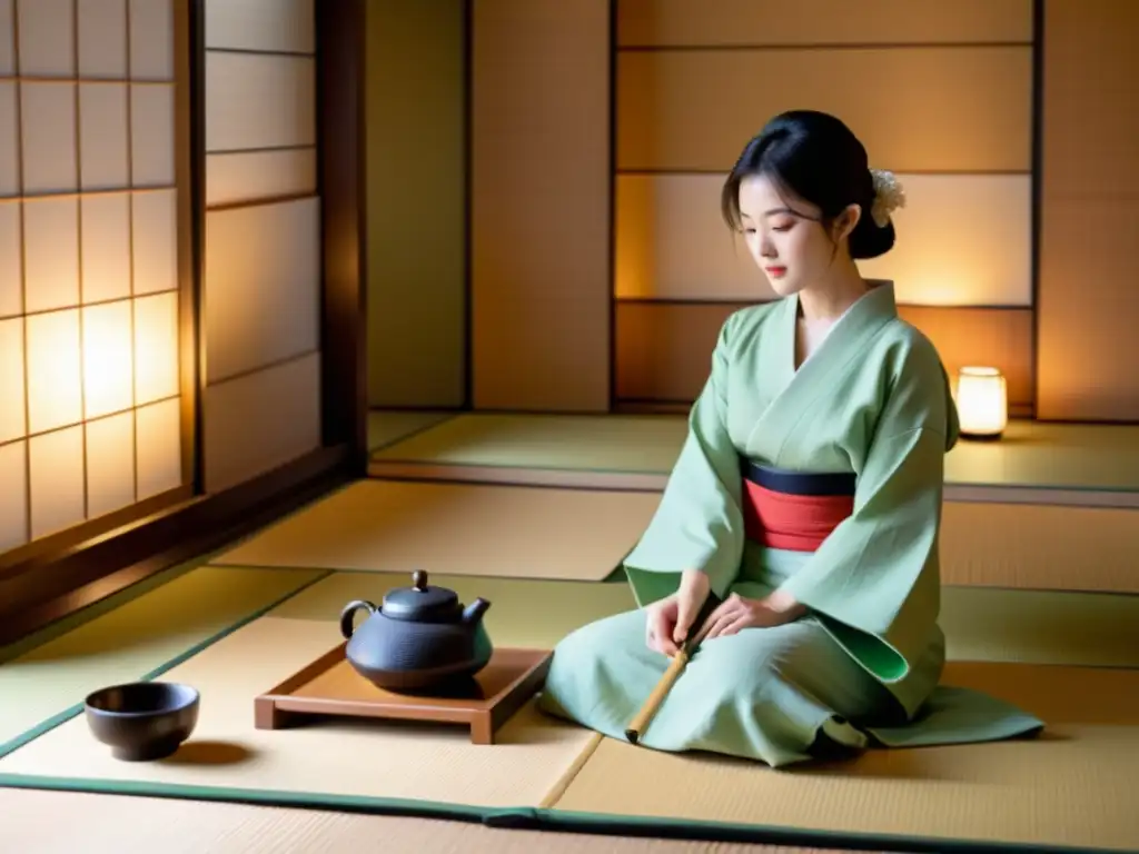 En una serena sala de tatami, una elaborada ceremonia del té japonés muestra los principios de Bushido en el Anime