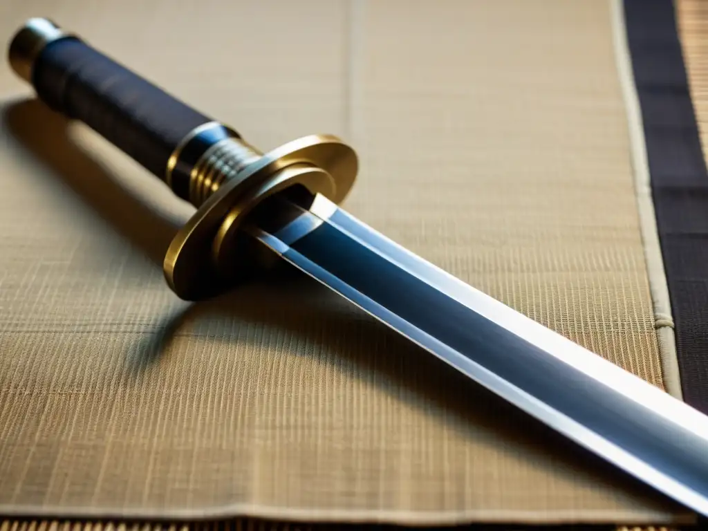 Katana samurái en tatami japonés, reflejando principios samuráis rōnin honor y tradición japonesa