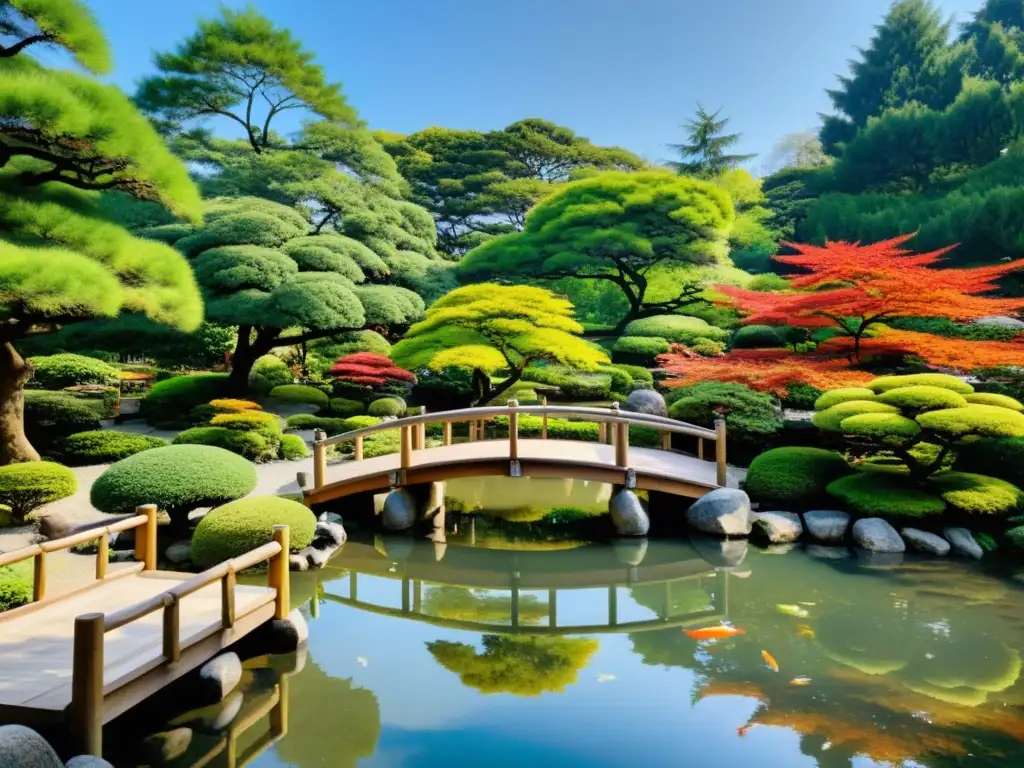 Jardín japonés tradicional con influencia samurái, armonía y tranquilidad